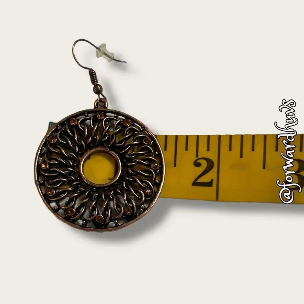 Bundle Sale 3 for $15 | Dark Copper Dangle Earrings with Orange Rhinestones